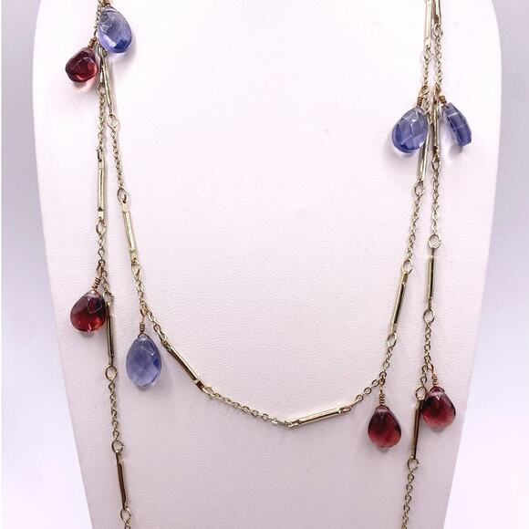 Gold Tone Extra Large Necklace with Briolette Glass Charms - Picture 3 of 5